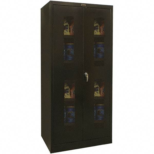 Hallowell - 4 Shelf Locking Storage Cabinet - Steel, 48" Wide x 18" Deep x 72" High, Black - Exact Tool & Supply