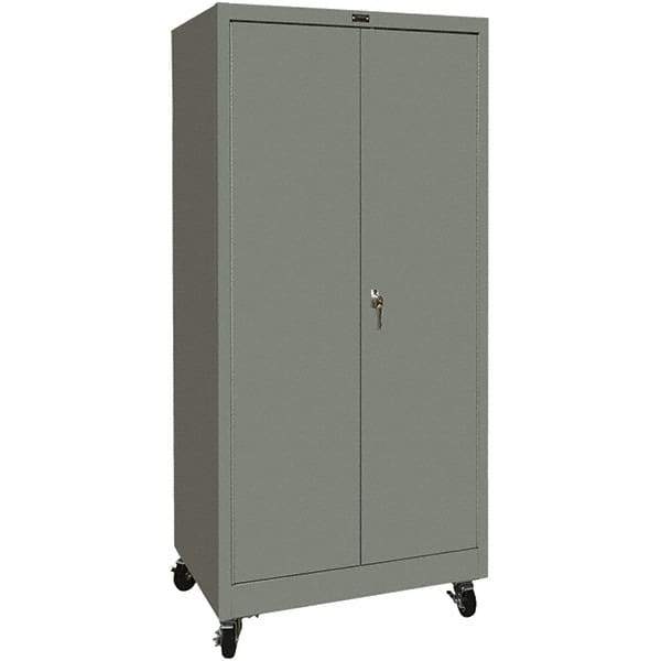 Hallowell - 4 Shelf Mobile Storage Cabinet - Steel, 48" Wide x 24" Deep x 72" High, Gray - Exact Tool & Supply