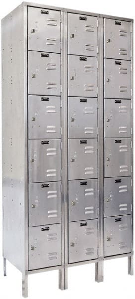Hallowell - 18 Door, 6 Tier, Stainless Steel Locker - Exact Tool & Supply