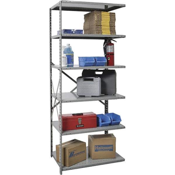 Hallowell - 6 Shelf Add-On Extra Heavy-Duty Open Steel Shelving - 1 Lb Capacity, 36" Wide x 87" High x 12" Deep, Gray - Exact Tool & Supply