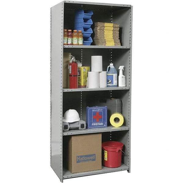Hallowell - 5 Shelf, 1,250 Lb. Capacity, Closed Shelving Starter Unit - 36 Inch Wide x 24 Inch Deep x 87 Inch High, Gray - Exact Tool & Supply