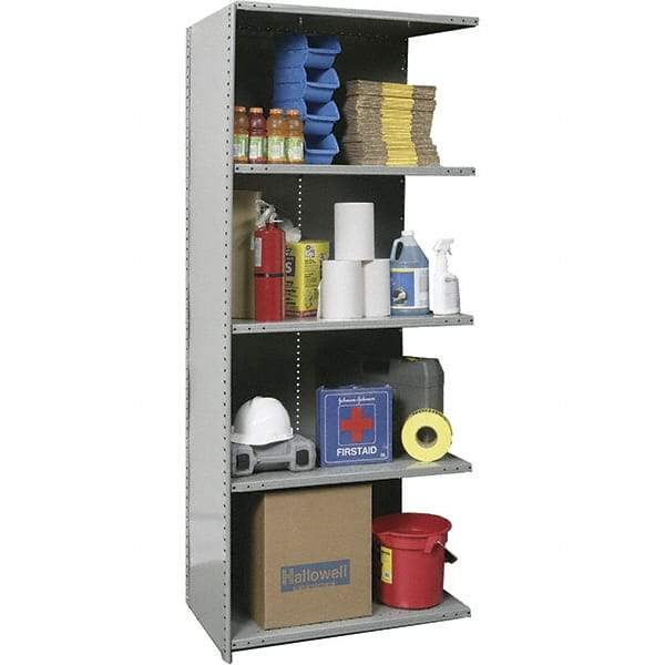 Hallowell - 5 Shelf, 1,200 Lb. Capacity, Closed Shelving Add-On Unit - 36 Inch Wide x 18 Inch Deep x 87 Inch High, Gray - Exact Tool & Supply