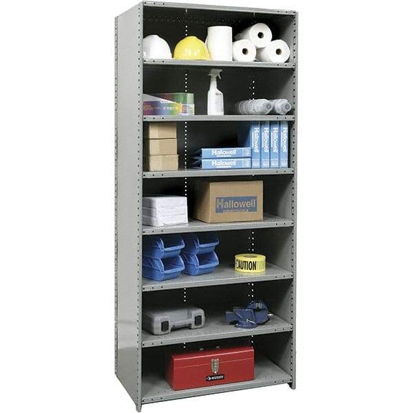 Hallowell - 8 Shelf, 500 Lb. Capacity, Closed Shelving Starter Unit - 36 Inch Wide x 12 Inch Deep x 87 Inch High, Gray - Exact Tool & Supply