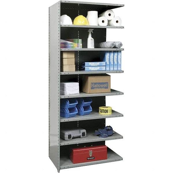 Hallowell - 8 Shelf, 750 Lb. Capacity, Closed Shelving Add-On Unit - 48 Inch Wide x 12 Inch Deep x 87 Inch High, Gray - Exact Tool & Supply