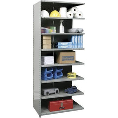Hallowell - 8 Shelf, 750 Lb. Capacity, Closed Shelving Add-On Unit - 48 Inch Wide x 12 Inch Deep x 87 Inch High, Gray - Exact Tool & Supply