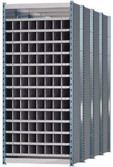 Hallowell - 96 Bin Heavy-Duty Deep Bin Industrial Shelving - 36 Inch Overall Width x 96 Inch Overall Depth x 87 Inch Overall Height, Blue and Platinum Steel Bins - Exact Tool & Supply