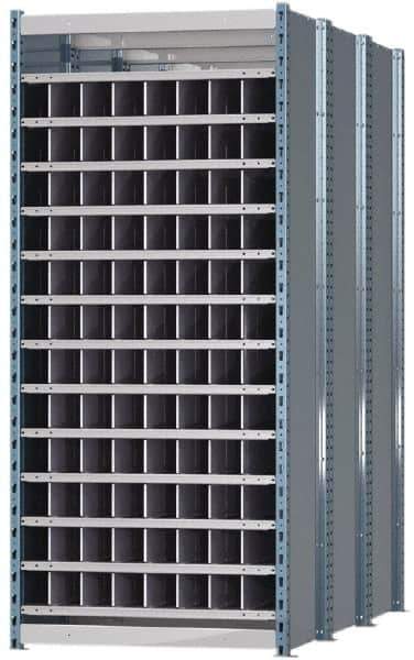 Hallowell - 96 Bin Heavy-Duty Deep Bin Industrial Shelving - 36 Inch Overall Width x 72 Inch Overall Depth x 87 Inch Overall Height, Blue and Platinum Steel Bins - Exact Tool & Supply