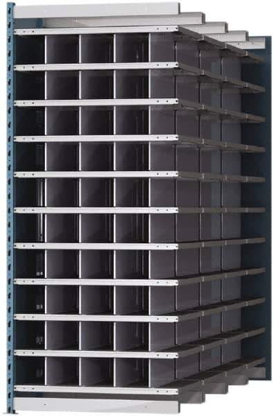 Hallowell - 50 Bin Heavy-Duty Deep Bin Industrial Shelving - 36 Inch Overall Width x 96 Inch Overall Depth x 87 Inch Overall Height, Blue and Platinum Steel Bins - Exact Tool & Supply