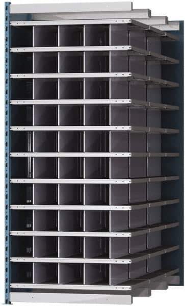 Hallowell - 50 Bin Heavy-Duty Deep Bin Industrial Shelving - 36 Inch Overall Width x 72 Inch Overall Depth x 87 Inch Overall Height, Blue and Platinum Steel Bins - Exact Tool & Supply