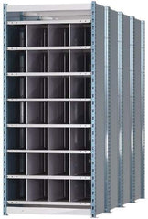 Hallowell - 28 Bin Heavy-Duty Deep Bin Industrial Shelving - 36 Inch Overall Width x 96 Inch Overall Depth x 87 Inch Overall Height, Blue and Platinum Steel Bins - Exact Tool & Supply