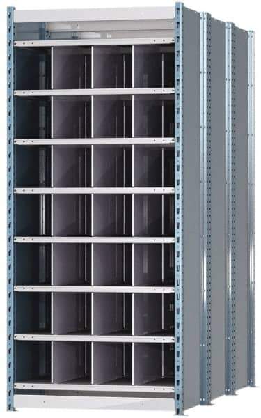 Hallowell - 28 Bin Heavy-Duty Deep Bin Industrial Shelving - 36 Inch Overall Width x 72 Inch Overall Depth x 87 Inch Overall Height, Blue and Platinum Steel Bins - Exact Tool & Supply