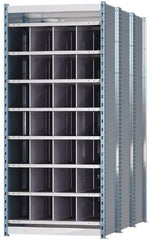 Hallowell - 28 Bin Heavy-Duty Deep Bin Industrial Shelving - 36 Inch Overall Width x 72 Inch Overall Depth x 87 Inch Overall Height, Blue and Platinum Steel Bins - Exact Tool & Supply