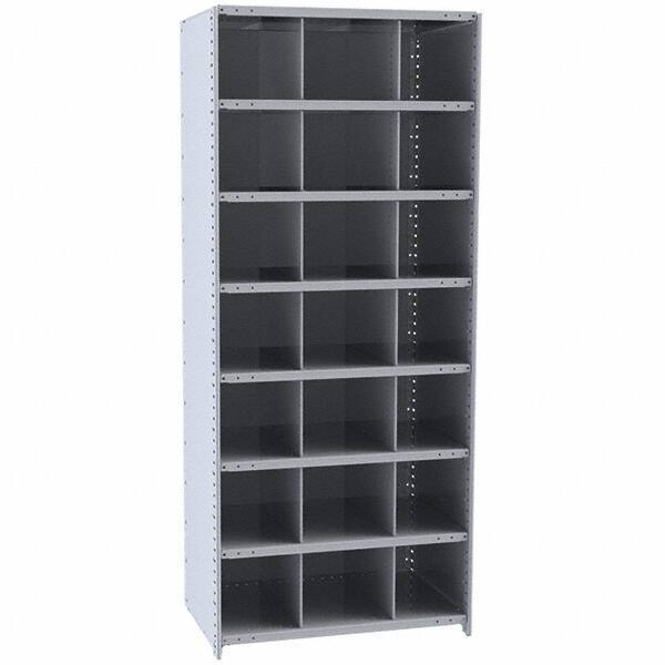 Hallowell - 21 Bin Closed Industrial Bin Shelving - 36 Inch Overall Width x 12 Inch Overall Depth x 87 Inch Overall Height, Gray Metal Bins - Exact Tool & Supply