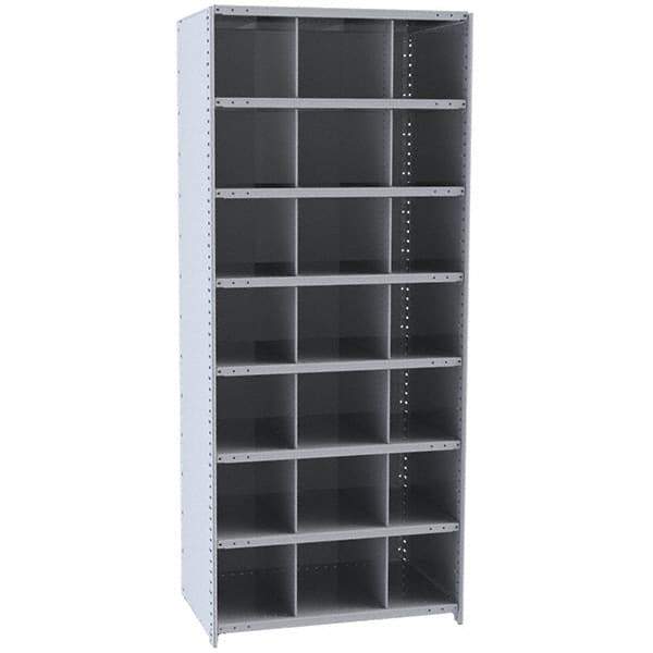 Hallowell - 21 Bin Closed Industrial Bin Shelving - 36 Inch Overall Width x 18 Inch Overall Depth x 87 Inch Overall Height, Gray Metal Bins - Exact Tool & Supply