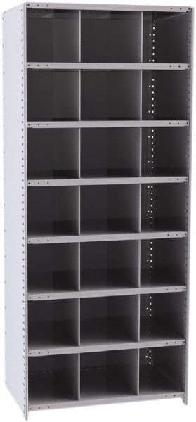 Hallowell - 21 Bin Closed Industrial Bin Shelving - 36 Inch Overall Width x 24 Inch Overall Depth x 87 Inch Overall Height, Gray Metal Bins - Exact Tool & Supply