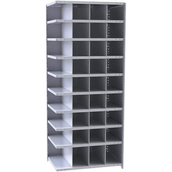 Hallowell - 36 Bin Closed Industrial Bin Shelving - 36 Inch Overall Width x 12 Inch Overall Depth x 87 Inch Overall Height, Gray Metal Bins - Exact Tool & Supply