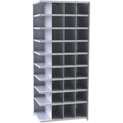 Hallowell - 36 Bin Closed Industrial Bin Shelving - 36 Inch Overall Width x 12 Inch Overall Depth x 87 Inch Overall Height, Gray Metal Bins - Exact Tool & Supply
