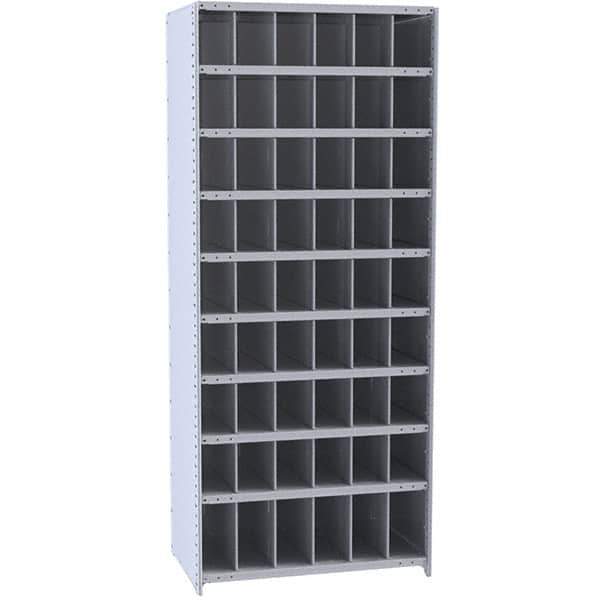 Hallowell - 54 Bin Closed Industrial Bin Shelving - 36 Inch Overall Width x 12 Inch Overall Depth x 87 Inch Overall Height, Gray Metal Bins - Exact Tool & Supply