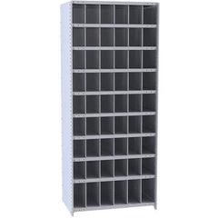 Hallowell - 54 Bin Closed Industrial Bin Shelving - 36 Inch Overall Width x 12 Inch Overall Depth x 87 Inch Overall Height, Gray Metal Bins - Exact Tool & Supply