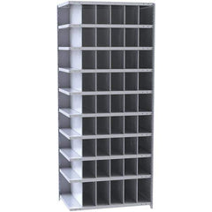 Hallowell - 54 Bin Closed Industrial Bin Shelving - 36 Inch Overall Width x 12 Inch Overall Depth x 87 Inch Overall Height, Gray Metal Bins - Exact Tool & Supply