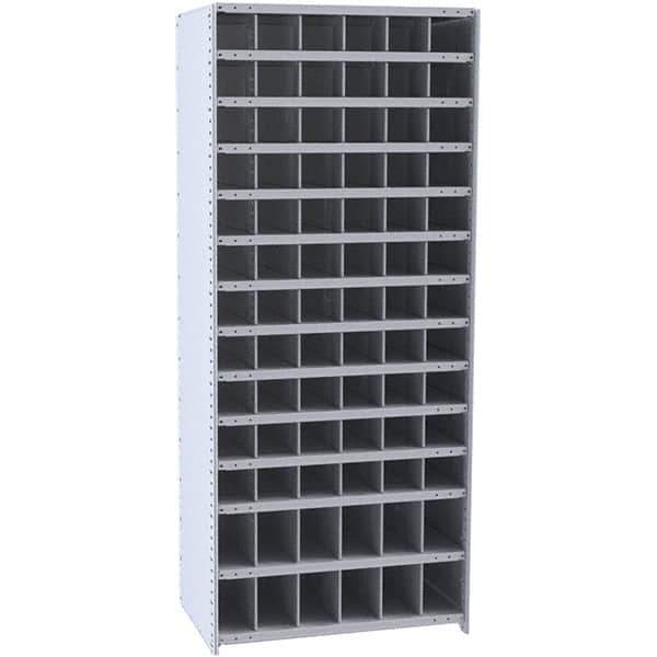 Hallowell - 78 Bin Closed Industrial Bin Shelving - 36 Inch Overall Width x 12 Inch Overall Depth x 87 Inch Overall Height, Gray Metal Bins - Exact Tool & Supply