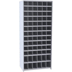 Hallowell - 78 Bin Closed Industrial Bin Shelving - 36 Inch Overall Width x 18 Inch Overall Depth x 87 Inch Overall Height, Gray Metal Bins - Exact Tool & Supply
