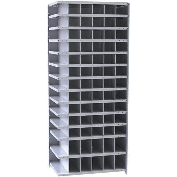Hallowell - 78 Bin Closed Industrial Bin Shelving - 36 Inch Overall Width x 12 Inch Overall Depth x 87 Inch Overall Height, Gray Metal Bins - Exact Tool & Supply