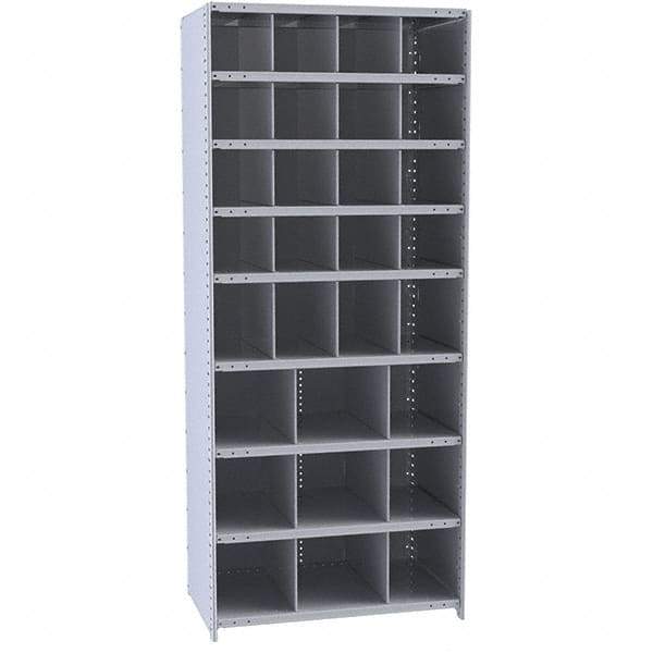 Hallowell - 29 Bin Closed Industrial Bin Shelving - 36 Inch Overall Width x 12 Inch Overall Depth x 87 Inch Overall Height, Gray Metal Bins - Exact Tool & Supply