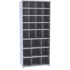 Hallowell - 29 Bin Closed Industrial Bin Shelving - 36 Inch Overall Width x 12 Inch Overall Depth x 87 Inch Overall Height, Gray Metal Bins - Exact Tool & Supply