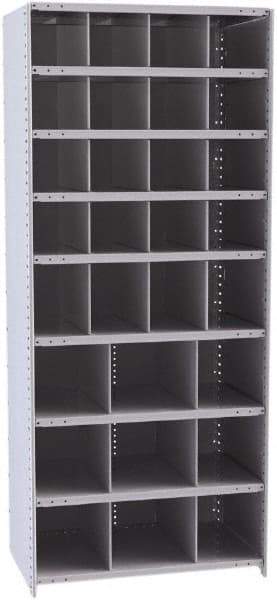 Hallowell - 29 Bin Closed Industrial Bin Shelving - 36 Inch Overall Width x 24 Inch Overall Depth x 87 Inch Overall Height, Gray Metal Bins - Exact Tool & Supply