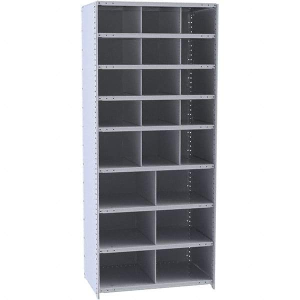 Hallowell - 21 Bin Closed Industrial Bin Shelving - 36 Inch Overall Width x 12 Inch Overall Depth x 87 Inch Overall Height, Gray Metal Bins - Exact Tool & Supply