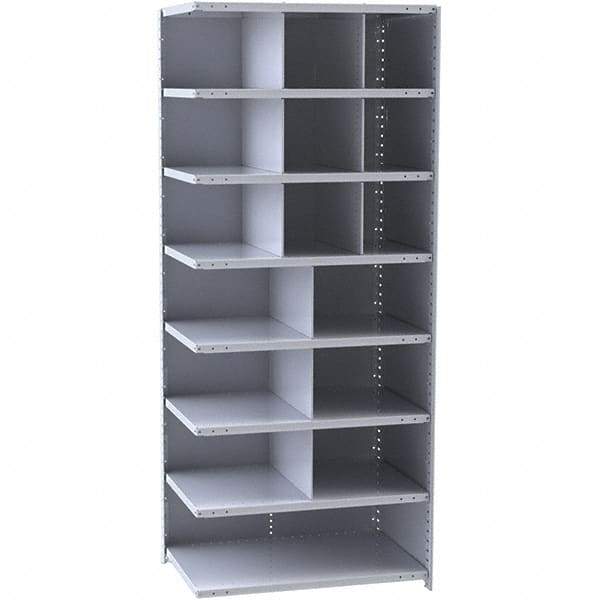 Hallowell - 16 Bin Closed Industrial Bin Shelving - 36 Inch Overall Width x 12 Inch Overall Depth x 87 Inch Overall Height, Gray Metal Bins - Exact Tool & Supply
