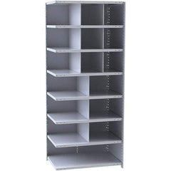 Hallowell - 16 Bin Closed Industrial Bin Shelving - 36 Inch Overall Width x 12 Inch Overall Depth x 87 Inch Overall Height, Gray Metal Bins - Exact Tool & Supply