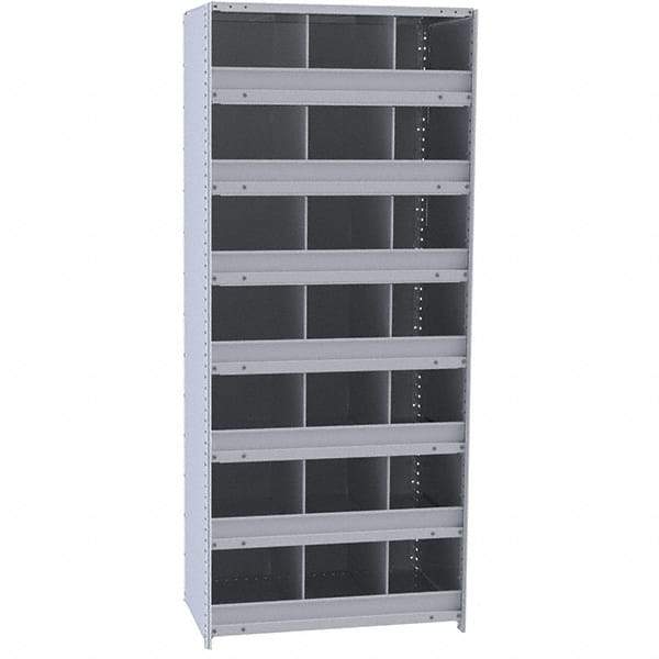Hallowell - 21 Bin Closed Industrial Bin Shelving - 36 Inch Overall Width x 12 Inch Overall Depth x 87 Inch Overall Height, Gray Metal Bins - Exact Tool & Supply
