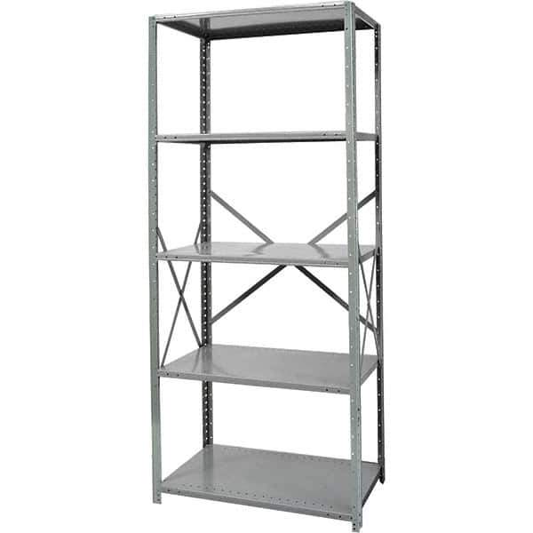 Hallowell - 5 Shelf Starter Heavy-Duty Open Steel Shelving - 500 Lb Capacity, 48" Wide x 87" High x 24" Deep, Gray - Exact Tool & Supply