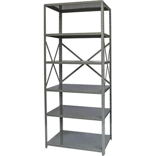 Hallowell - 6 Shelf Starter Heavy-Duty Open Steel Shelving - 450 Lb Capacity, 48" Wide x 87" High x 18" Deep, Gray - Exact Tool & Supply
