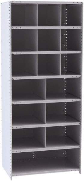 Hallowell - 16 Bin Closed Industrial Bin Shelving - 36 Inch Overall Width x 24 Inch Overall Depth x 87 Inch Overall Height, Gray Metal Bins - Exact Tool & Supply