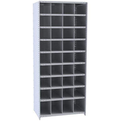 Hallowell - 36 Bin Closed Industrial Bin Shelving - 36 Inch Overall Width x 18 Inch Overall Depth x 87 Inch Overall Height, Gray Metal Bins - Exact Tool & Supply