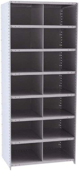 Hallowell - 14 Bin Closed Industrial Bin Shelving - 36 Inch Overall Width x 24 Inch Overall Depth x 87 Inch Overall Height, Gray Metal Bins - Exact Tool & Supply