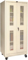 Hallowell - 4 Shelf Mobile Storage Cabinet - Steel, 36" Wide x 24" Deep x 72" High, Tan - Exact Tool & Supply