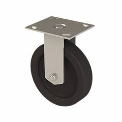 E.R. Wagner - 6" Diam x 1-1/2" Wide x 7-3/8" OAH Top Plate Mount Rigid Caster - Polyolefin, 450 Lb Capacity, Plastic Bearing, 3-3/4 x 4-5/8" Plate - Exact Tool & Supply