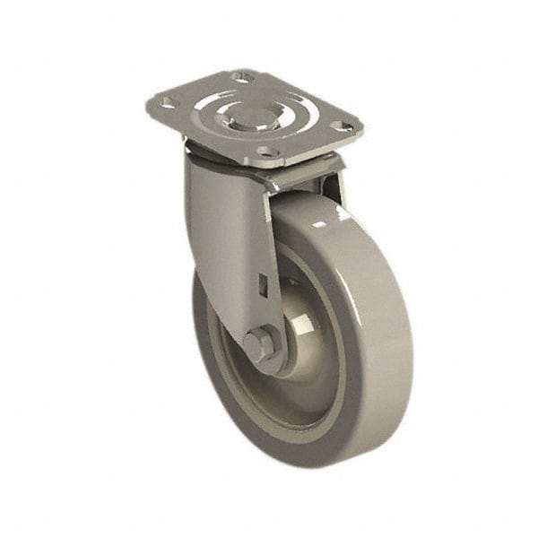 E.R. Wagner - 5" Diam x 1-1/4" Wide x 6-1/4" OAH Top Plate Mount Swivel Caster - Polyurethane over Polyolefin, 280 Lb Capacity, Delrin Bearing, 2-3/4 x 3-3/4" Plate - Exact Tool & Supply