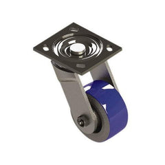 E.R. Wagner - 4" Diam x 2" Wide x 5-5/8" OAH Top Plate Mount Swivel Caster - Mold on Polyurethane, 750 Lb Capacity, Roller Bearing, 4 x 4-1/2" Plate - Exact Tool & Supply