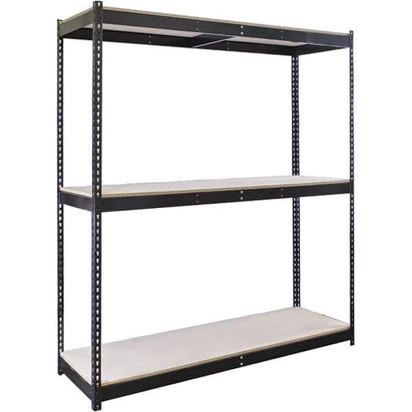Hallowell - 3 Shelf Starter Particle Board Open Steel Shelving - 700 Lb Capacity, 60" Wide x 84" High x 24" Deep, Black - Exact Tool & Supply