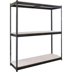 Hallowell - 3 Shelf Starter Particle Board Open Steel Shelving - 700 Lb Capacity, 60" Wide x 84" High x 24" Deep, Black - Exact Tool & Supply