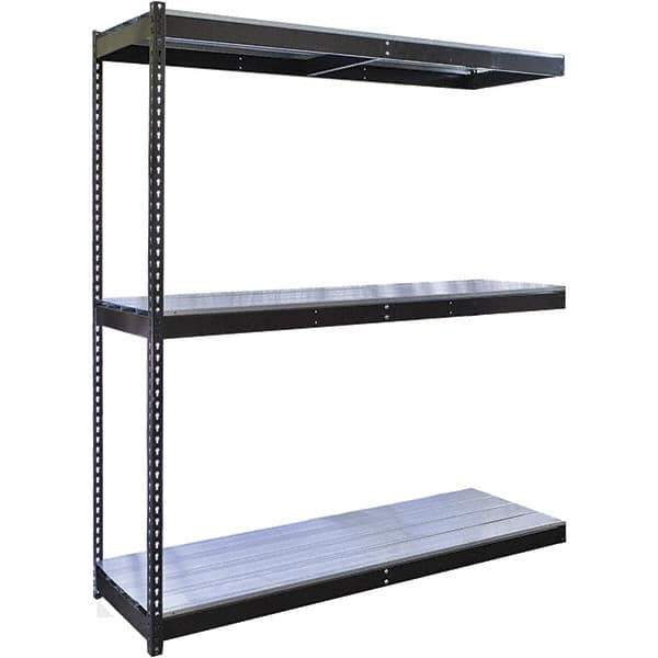 Hallowell - 3 Shelf Add-On EZ-Deck Open Steel Shelving - 700 Lb Capacity, 48" Wide x 84" High x 24" Deep, Midnight Ebony - Exact Tool & Supply