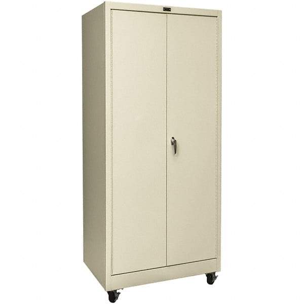 Hallowell - 4 Shelf Mobile Storage Cabinet - Steel, 36" Wide x 24" Deep x 78" High, Tan - Exact Tool & Supply