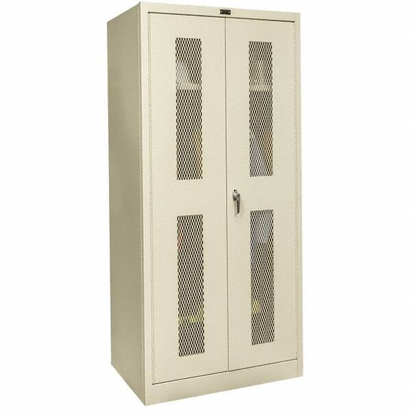 Hallowell - 1 Shelf Wardrobe Storage Cabinet - Steel, 36" Wide x 18" Deep x 78" High, Tan - Exact Tool & Supply