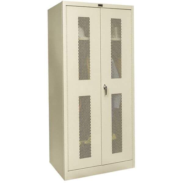 Hallowell - 1 Shelf Wardrobe Storage Cabinet - Steel, 36" Wide x 24" Deep x 78" High, Tan - Exact Tool & Supply