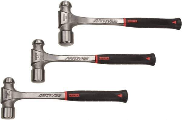 Proto - 3 Piece, 2, 2-1/2, 3 Lb Head Weight, Forged Steel, Ball Pein Hammer Set - 14-3/4, 15-1/4, 15-3/4" OAL, Shock Absorbing Grip Handles, Ball Pein - Exact Tool & Supply